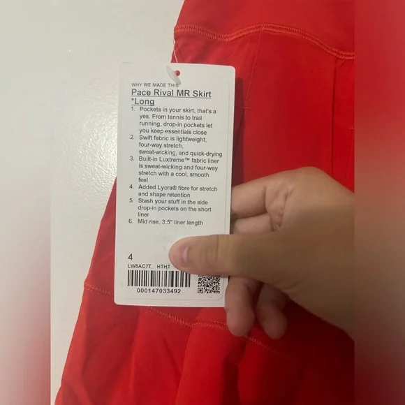 NWT Lululemon Pace Rival Mid-Rise Skirt *Long Hot Heat size 4 - Picture 7 of 8